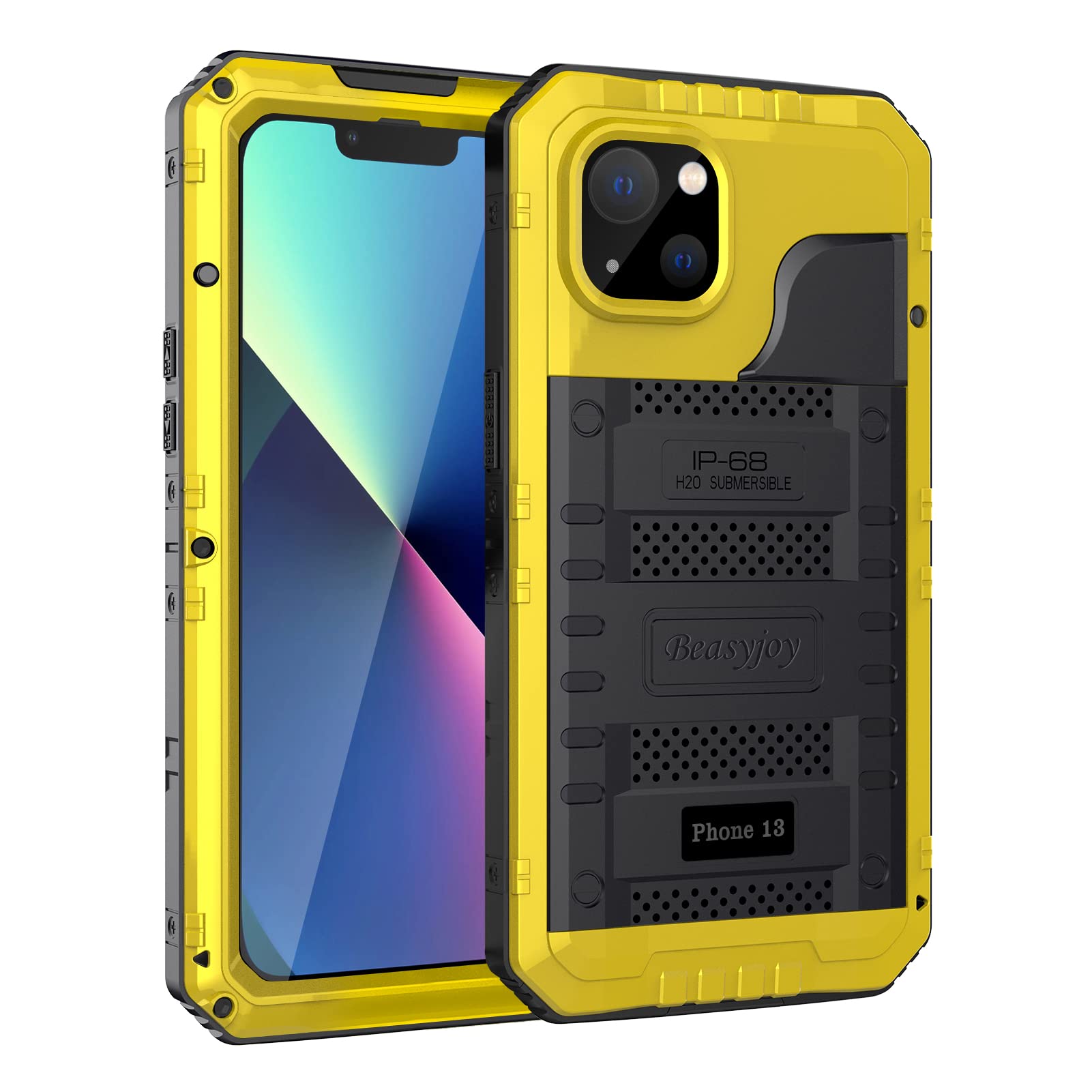 Beasyjoy for iPhone 13 Case Waterproof, Metal Phone Case with Built-in Screen Protector, Heavy Duty Full Body Protective Military Grade Shockproof