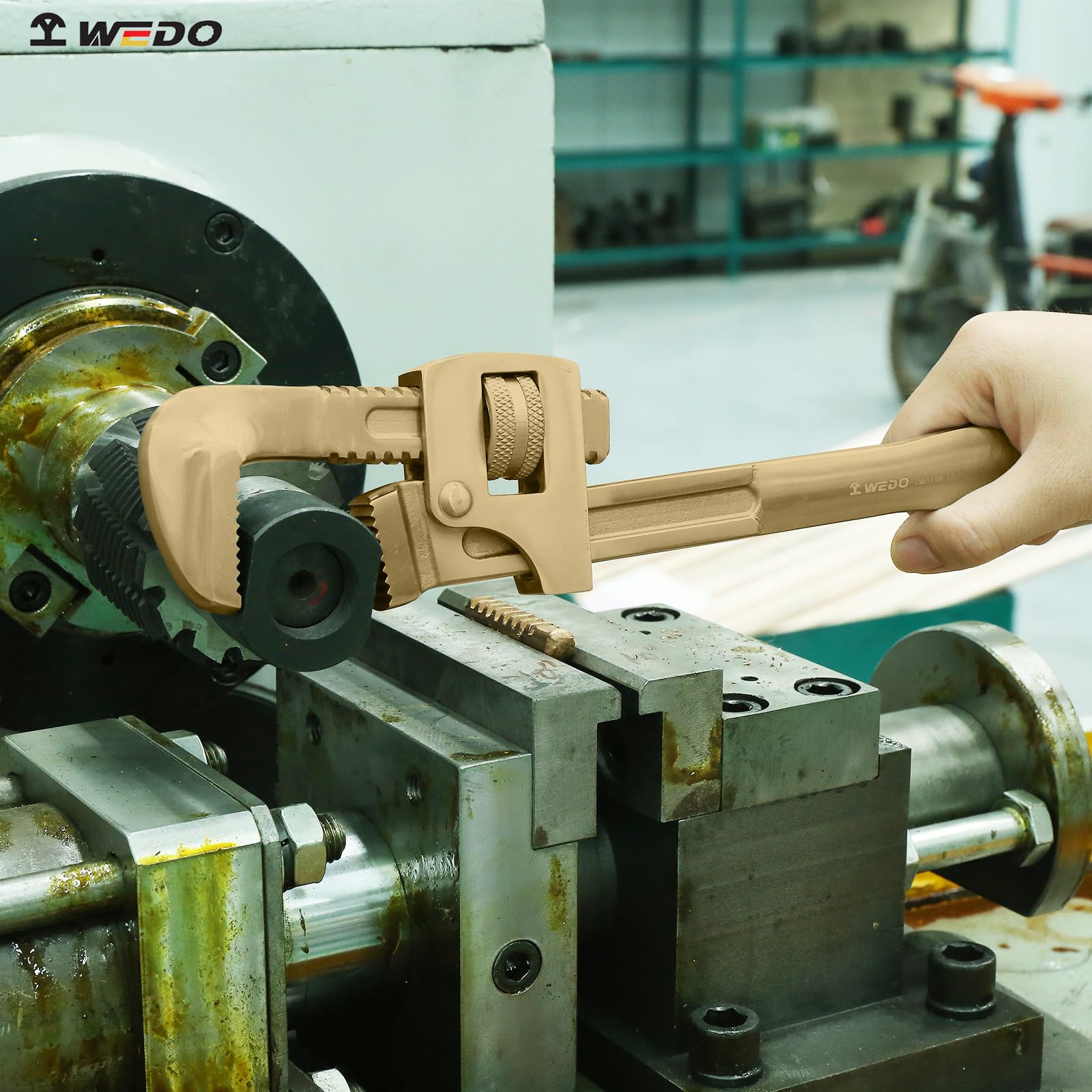 WEDO Zestaw kluczy do rur nieiskrzących, 30 cm + 45 cm, 2 szt. prosty zestaw kluczy hydraulicznych, regulowany klucz do rur, aluminiowy brąz, odporny na korozję, polerowana powierzchnia, standard BAM