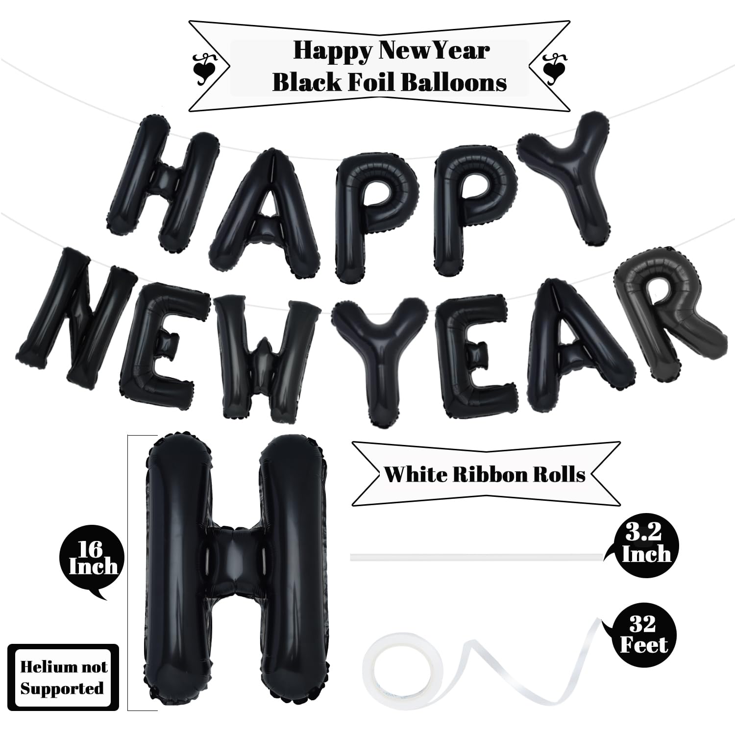Amazon | PIGETALE ブラック Happy New Year バルーン 16インチ Happy