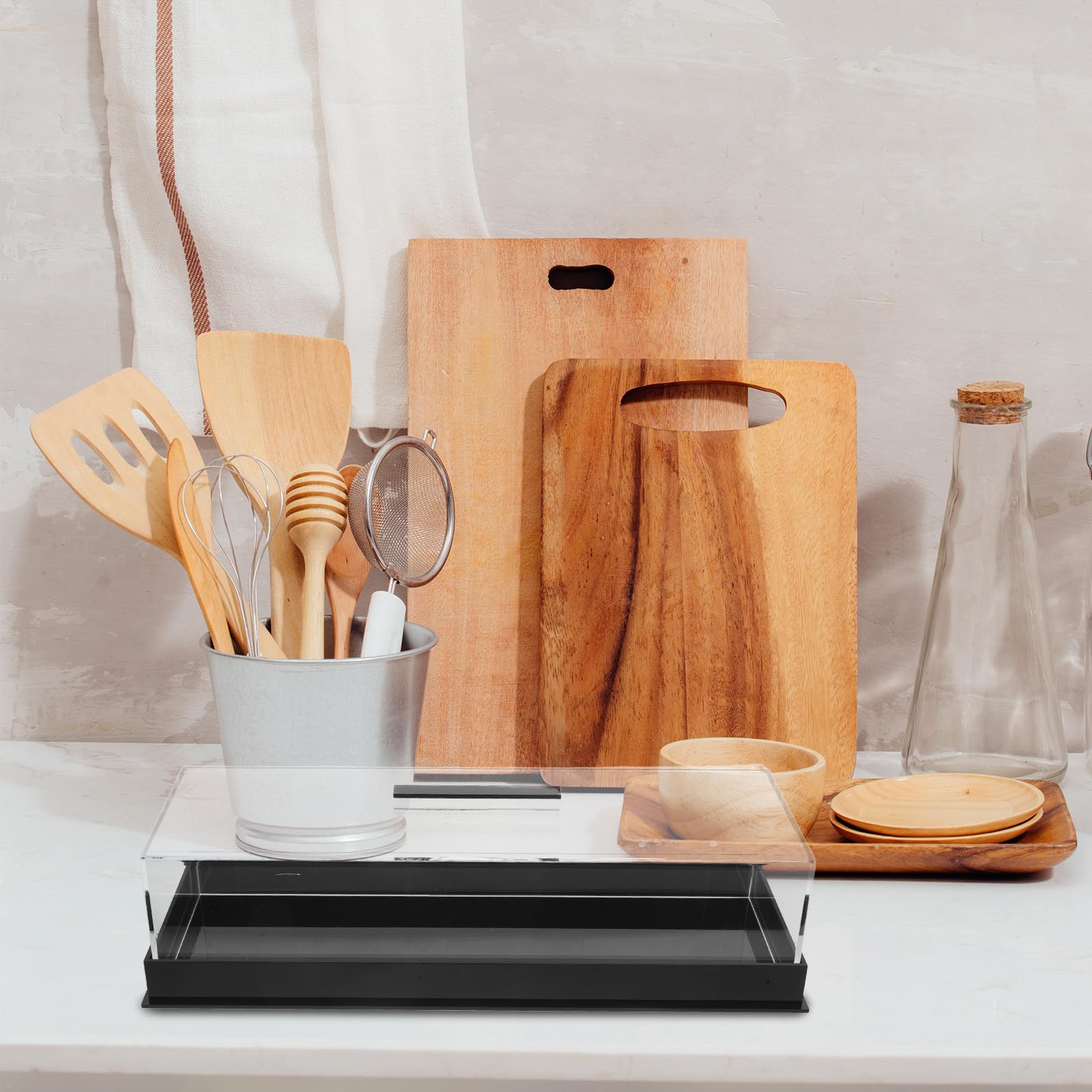 Beaupretty Soporte para Tartas Rectangular de Acrílico Negro con Tapa, Bandeja de Exhibición de Postres Fácil de Limpiar para Fiestas y Cumpleaños
