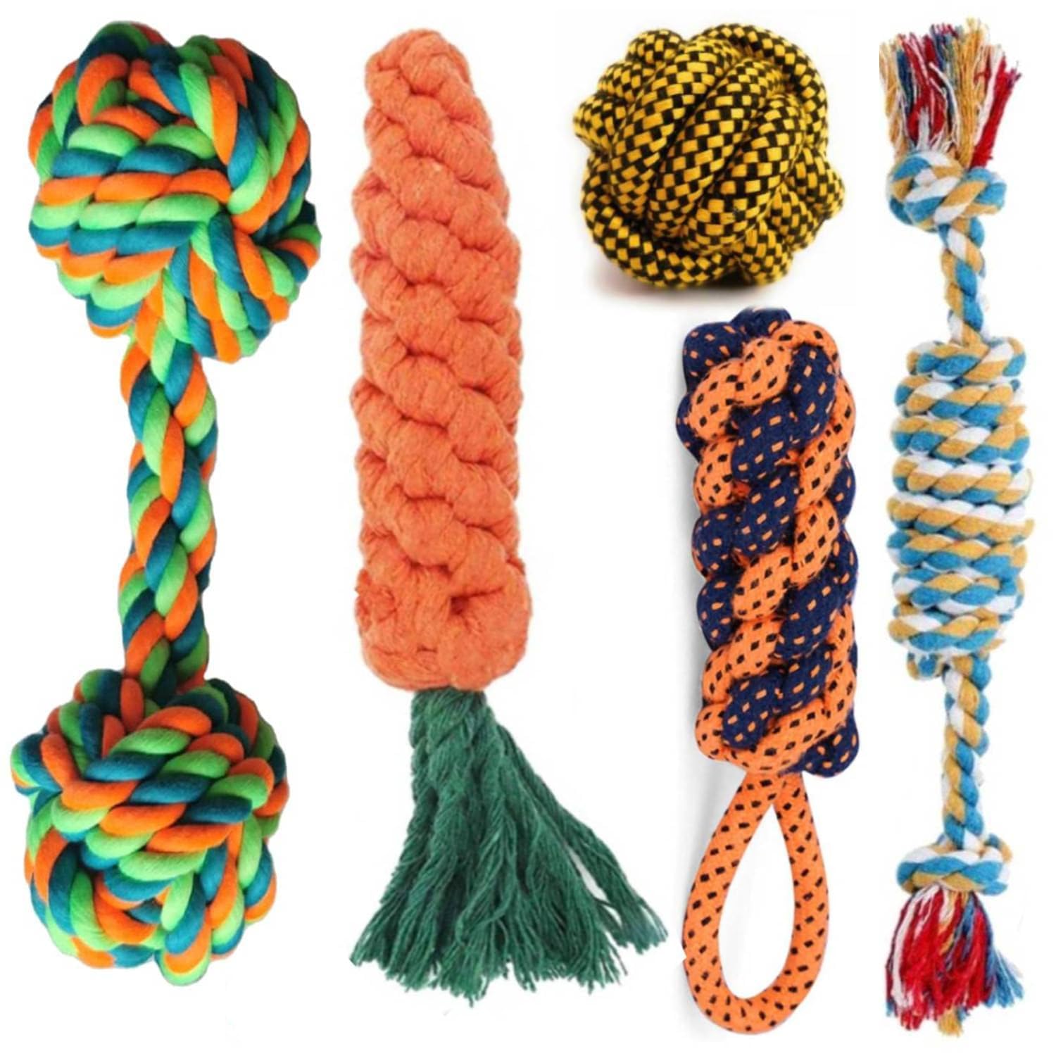 KittuPet Durable Cotton Poly Mix Chew Dog Rope Teeth Cleaning Chewing Biting Dog Toys Combo Dog Toys - Pack of 5 (B0CCSL4J2R) Amazon Price History, Amazon Price Tracker