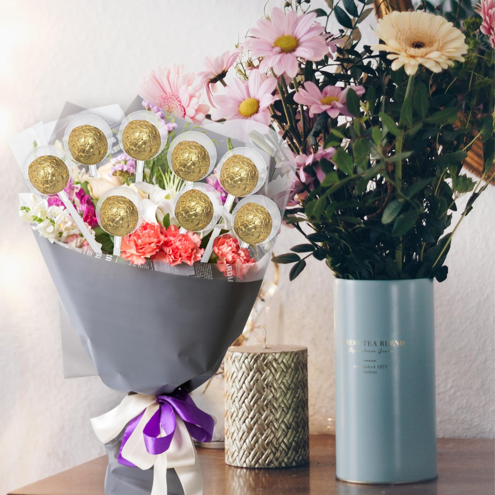 LIFKOME 100 Pezzi Supporti Plastica per Bouquet di Cioccolato Base Fissa Resistente per Decorazioni Caramelle e Dolci Accessori Matrimonio Segnaposto Moderno