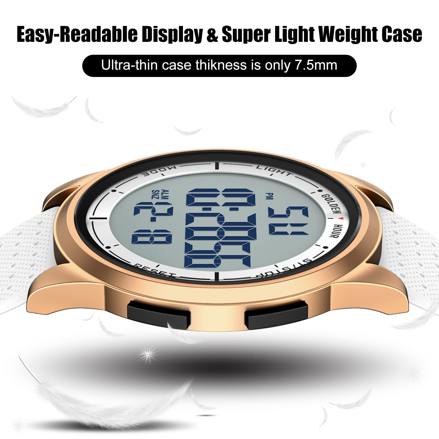 GOLDEN HOUR Ultra-Sottile Minimalista Sport Impermeabile Orologi Digitali Uomo con Display Ampio Angolo Cinturino in Gomma Orologio da Polso per Uomini Donne