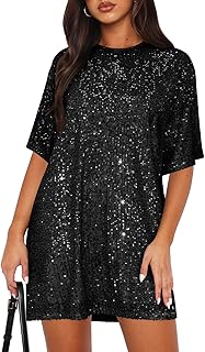 Women's Crew Neck Sequin Dress for Women Sexy V Neck Shirt Dress Sparkly...