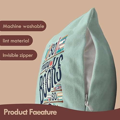 Miniatura 5 de Funny Quotes - Funda de almohada con texto en inglés "So Many Books So Little Time", decoración de club de lectura, funda de cojín para dormitorio