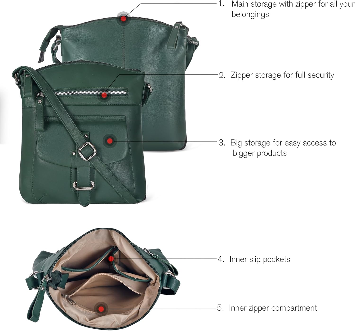 Oak Leathers Leather Crossbody Bag For Women With Adjustable Sling Strap - Medium Size Crossover Shoulder Handbag Purse - Image 3