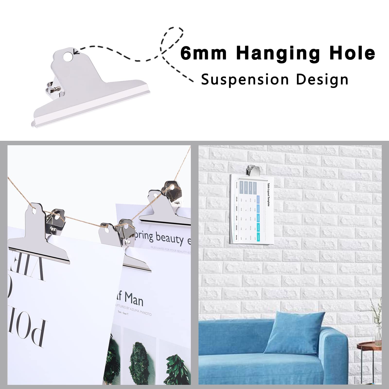 90mm Bulldog Clip Raccoglitore, 10 Pezzi Metallo, 4 Pollici Binder Clip Grandi, Silver per Ufficio Scuola