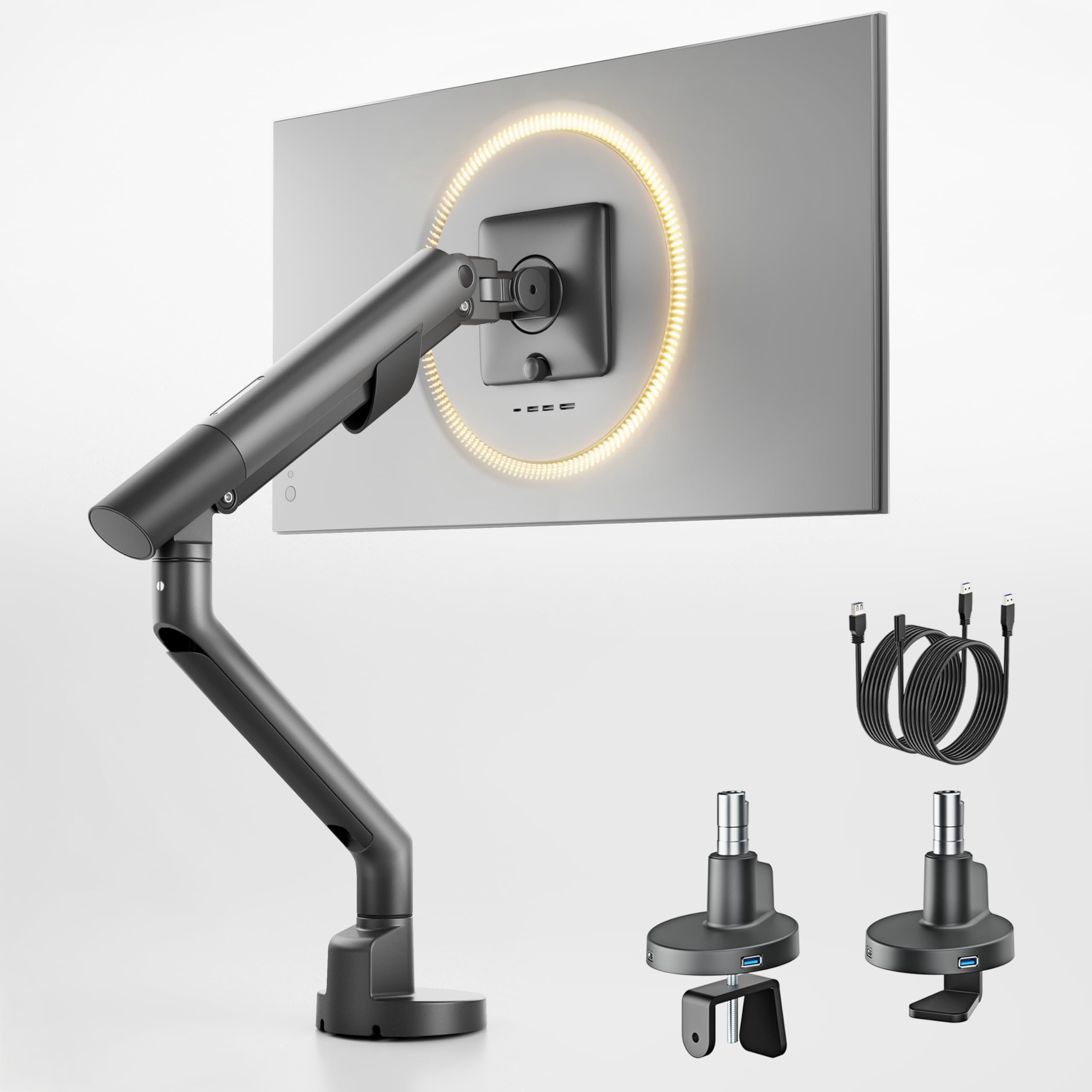 Brazo de monitor único monTEK con USB para pantallas pesadas de 43.2 cm-101.6 cm de aluminio 8