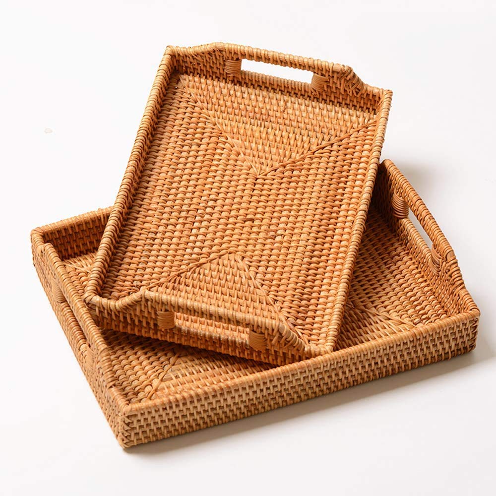 Serving Tray with Handles Rectangular Rattan Wicker Decorative Trays Large for Coffee Tea Fruit Drink Drinks Breakfast Snack On Table Ottoman Style by NATURAL NEO (2)