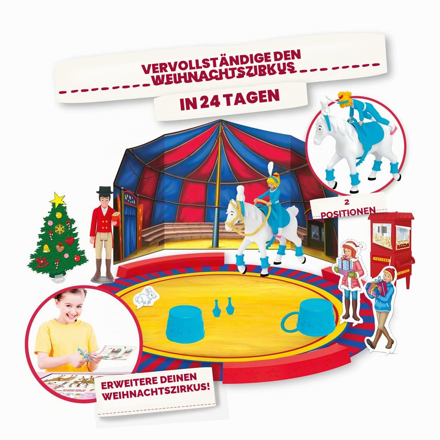 CRAZE Spielzeug Adventskalender Bibi & Tina Weihnachtszirkus, Adventskalender Kinder mit 24 tollen Pferdespielzeugen, komplettes Spielset