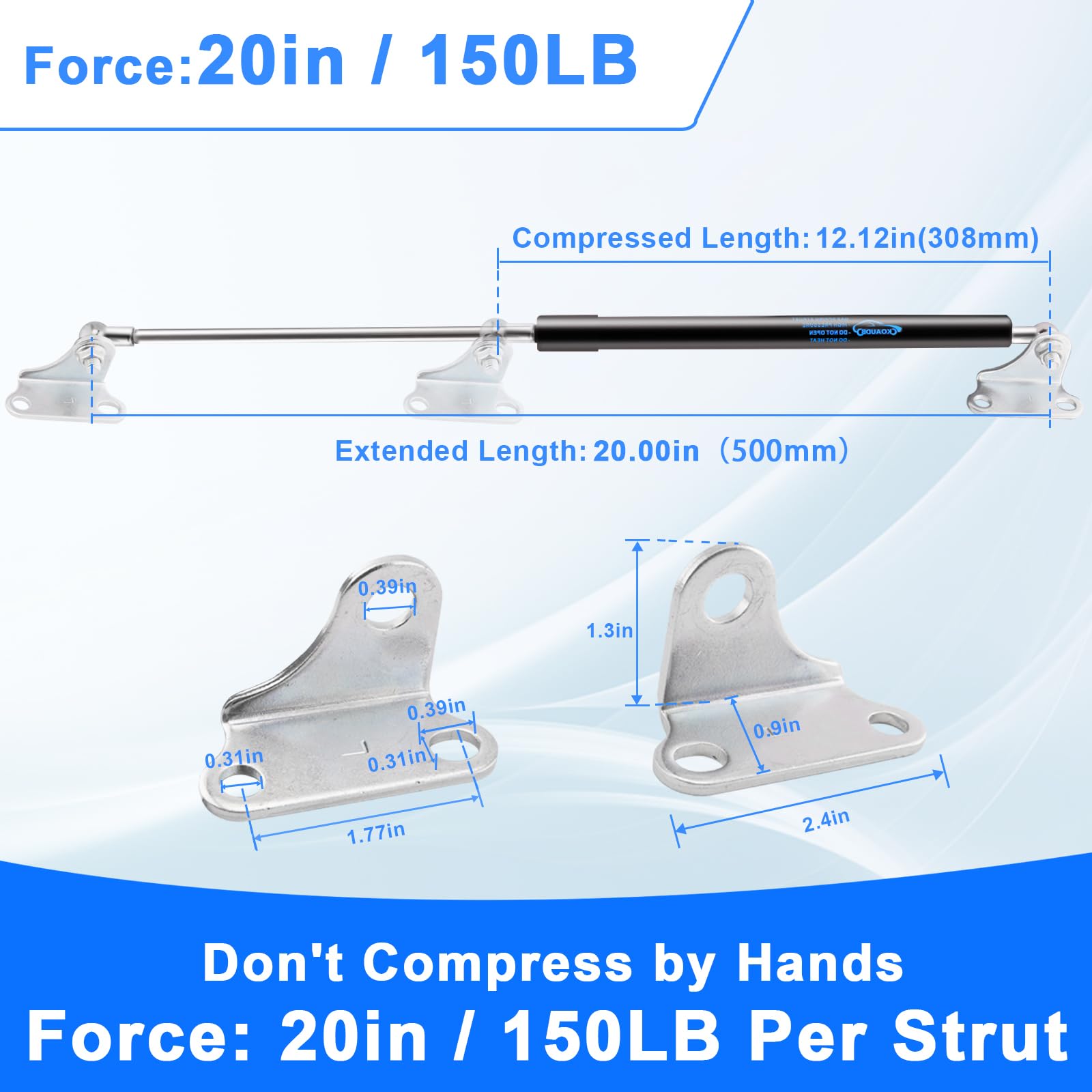 Verin Hydraulique de 500MM 668N/68kg avec Supports de montage en L Verin Hydraulique de Coffre Verin a Gaz pour Lit Ottoman Porte Meuble (Poids du couvercle adapté 128-75kg)