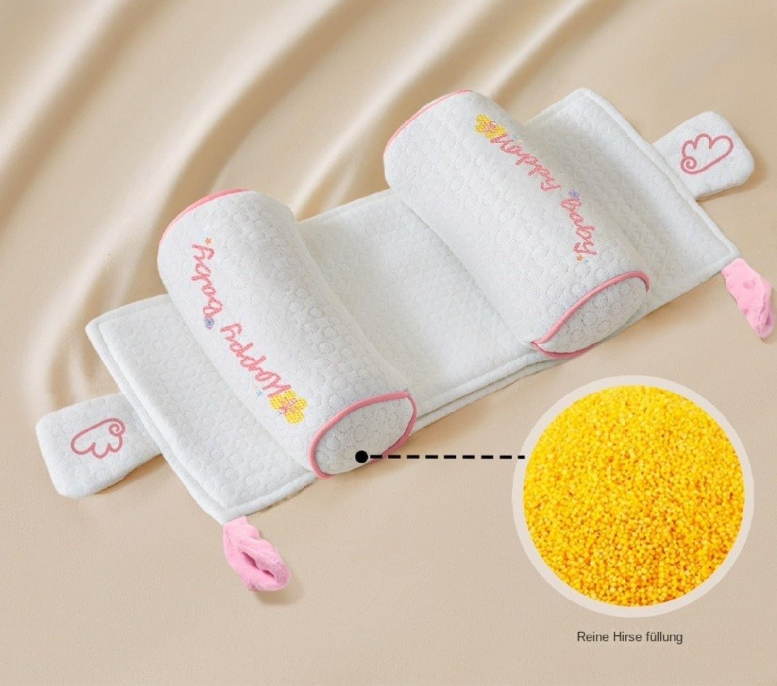 Kopfstützenkissen für Kleinkinder, Atmungsaktiv, Baumwollfüllung mit Hirseperlen, Maschinenwaschbar, für Kinderbett, Kinderwagen, Autositz, Reisefreundliches Säuglingskissen, 32 x 18 cm
