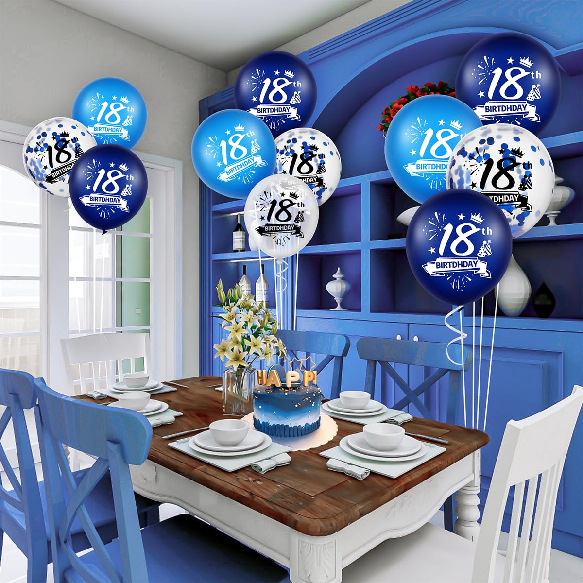 18 Anni Ragazzo - Palloncini Blu E Argento, Striscione, Tema Festa