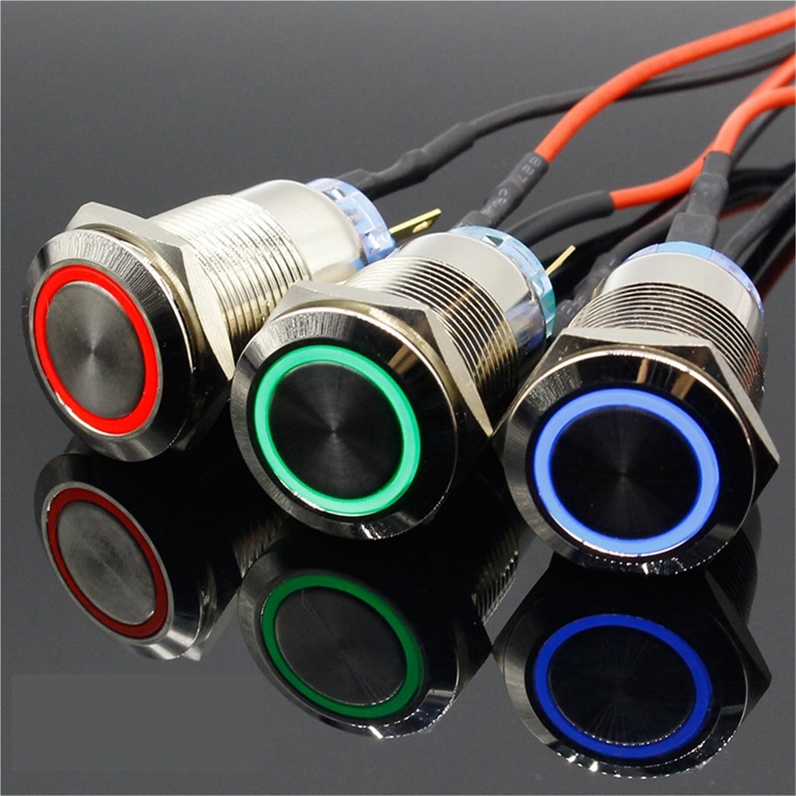 Bouton de commande étanche 19mm alumine noir avec voyant lumineux vert - 7