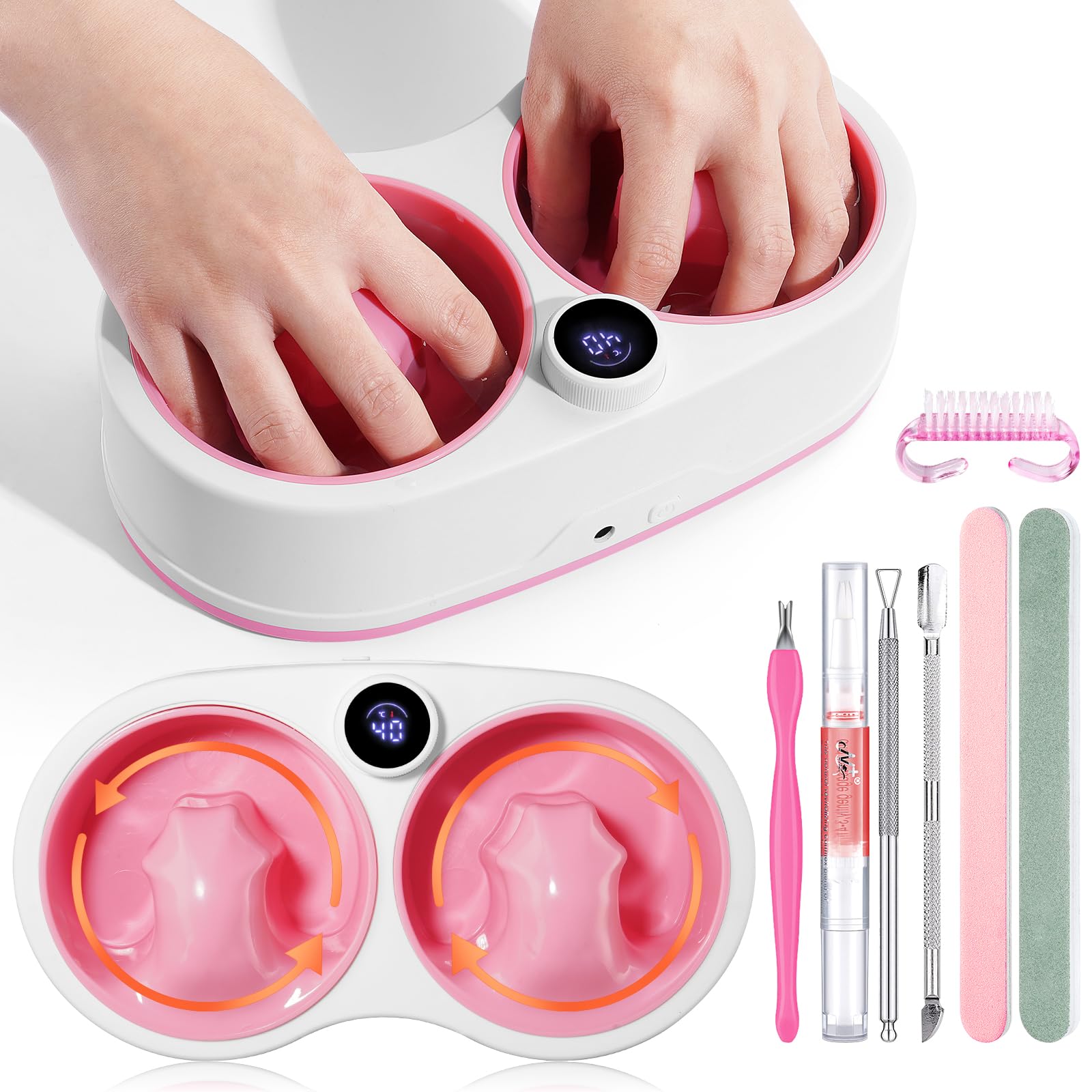 Electric Dual Nail Soaking Bowl with 10-Level Precise Constant Temp 31-50°C Pink