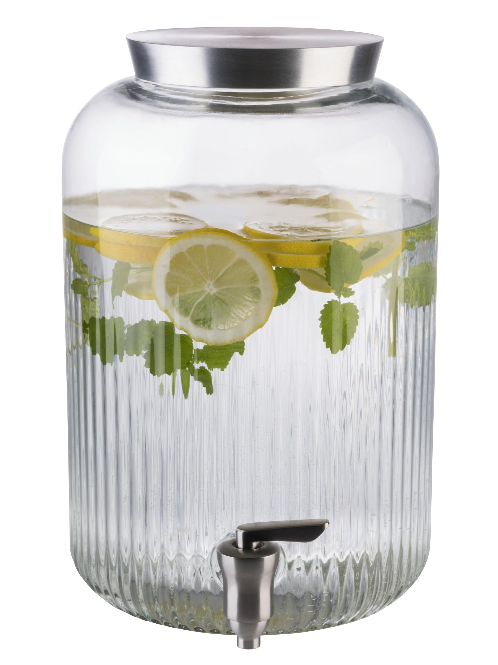 APS 10855 - Dispenser per bevande, 7 litri, in vetro, rubinetto in acciaio inox, Ø 20 cm, altezza 30,5 cm