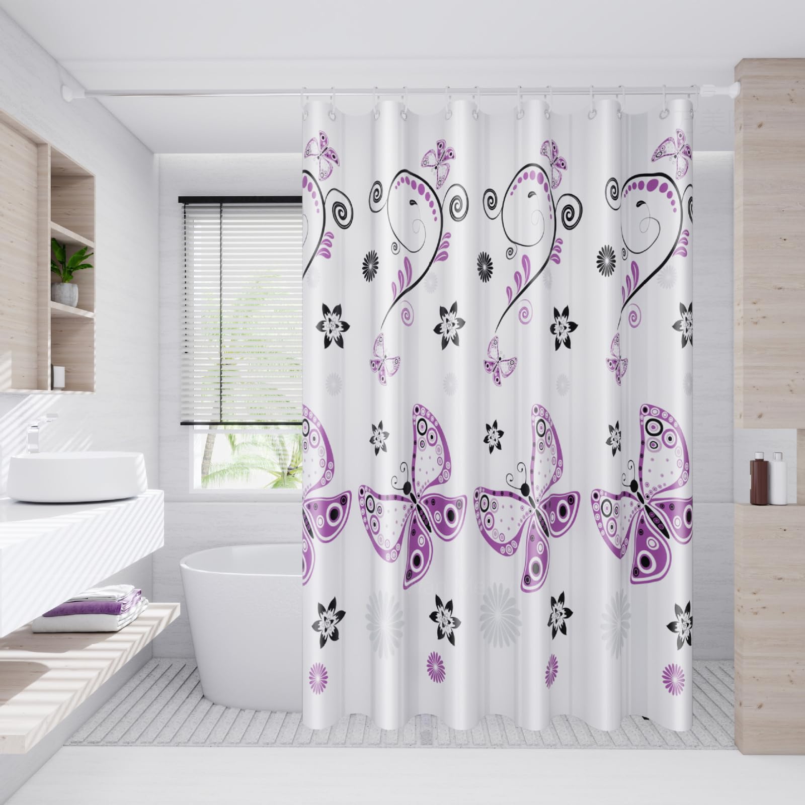Rideau de douche 180x220 imperméable en tissu lavable pour une salle de bain sans éclaboussures