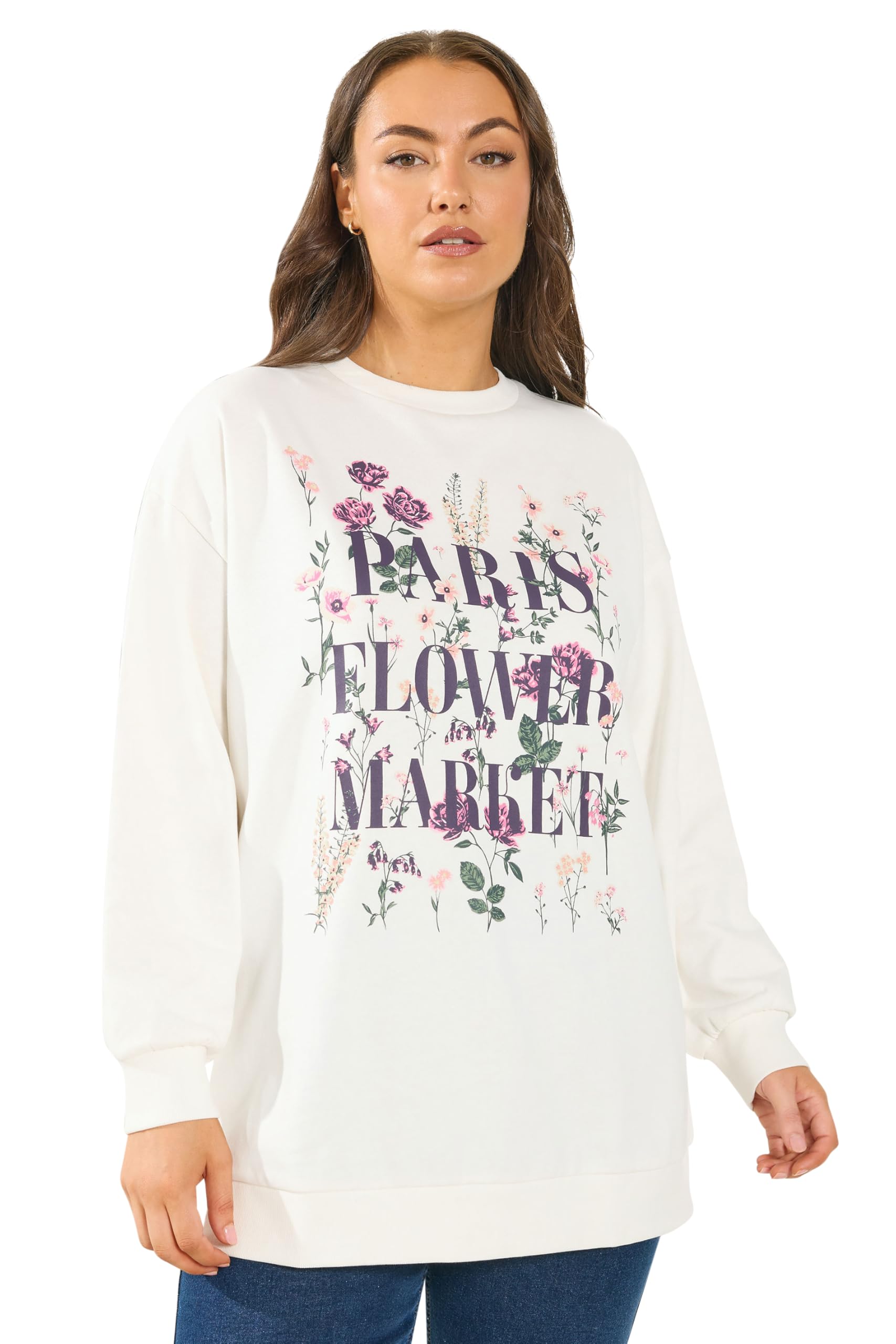 Yours Women's White Curve 'Paris Flower Market' Floral Sweatshirt - Plus Size Curve