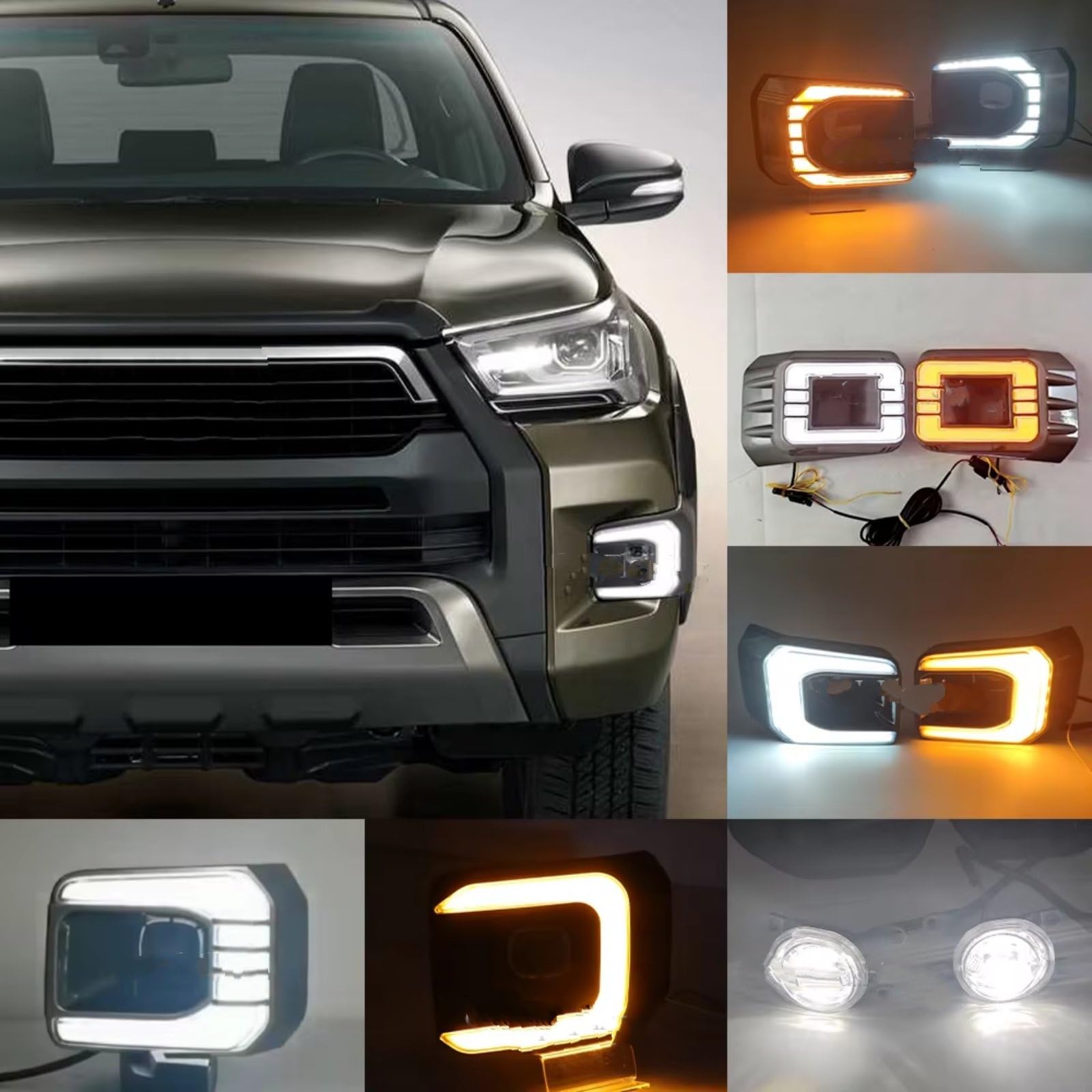 Przednie światło przeciwmgielne do Toyota Hilux Rocco 2020-2022 z wbudowanym żółtym kierunkowskazem.