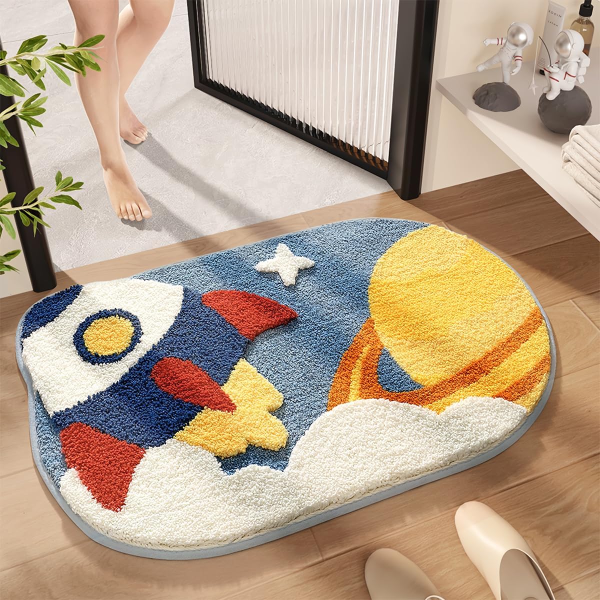Loismood Planets Bathroom Mat Soft Fluffy Absorbent Rug Non-Slip and Machine Washable Carpet for Bathroom, Sink and Bedroom (Space Exploration, 31"x20