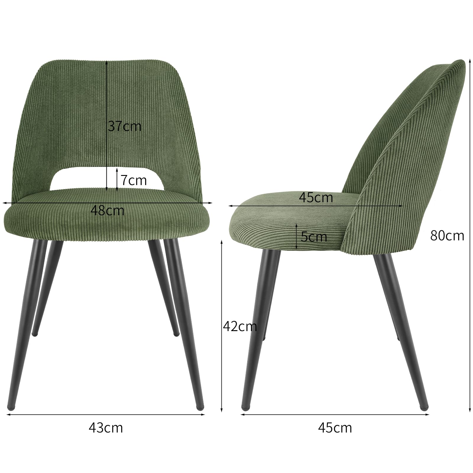 Esstisch-Set mit 4 grünen Esszimmerstühlen, rechteckiger Tisch in Heller Holzfarbe 140 x 80 x 76 cm, Esszimmerstühle mit ausgeschnittener Rückenlehne