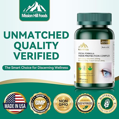 Miniatura 6 de Suplementos de luteína y zeaxantina - Complejo de protección visual 6 en 1 con luteína de 20 mg, zeaxantina, astaxantina, Crocina, vitamina C y E,