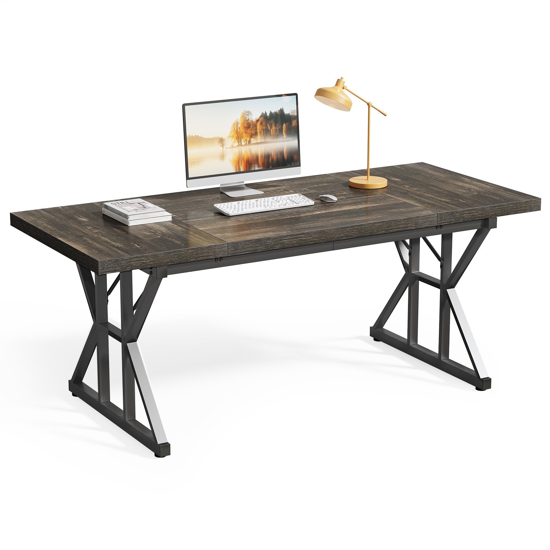 LITTLE TREE 70 8-Inch Large Executive Desk Extra Long Computer Office Desk Workstation Modern Simple Style Laptop Table