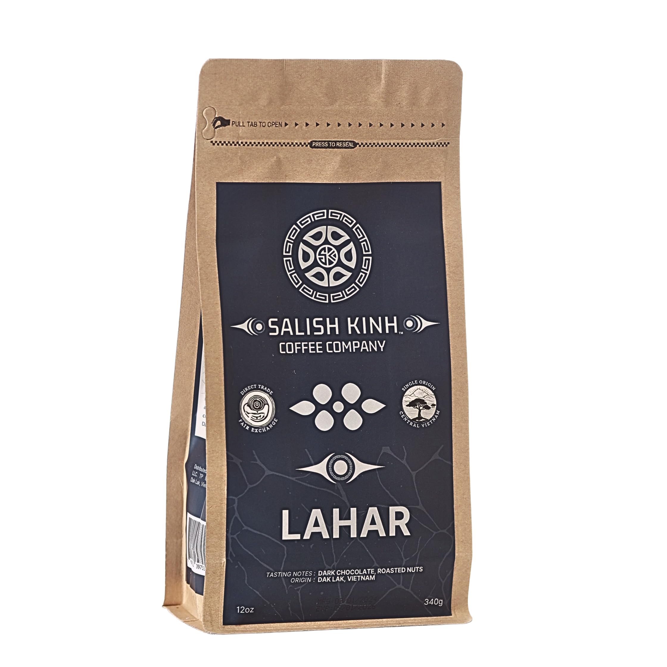 Salish Kinh Whole Bean Coffee | Dark Lahar | 12 oz Bag | 100% Robusta | Dark Roast | Specialty Grade | Single Origin | Direct Trade | Indigenous Produced