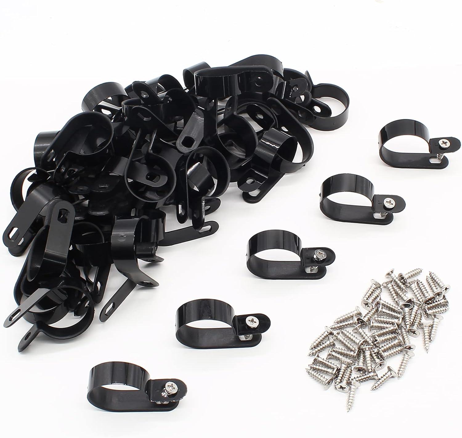Coufce 50Pcs 1 Inch RType Cable Clip, PStyle Mounting