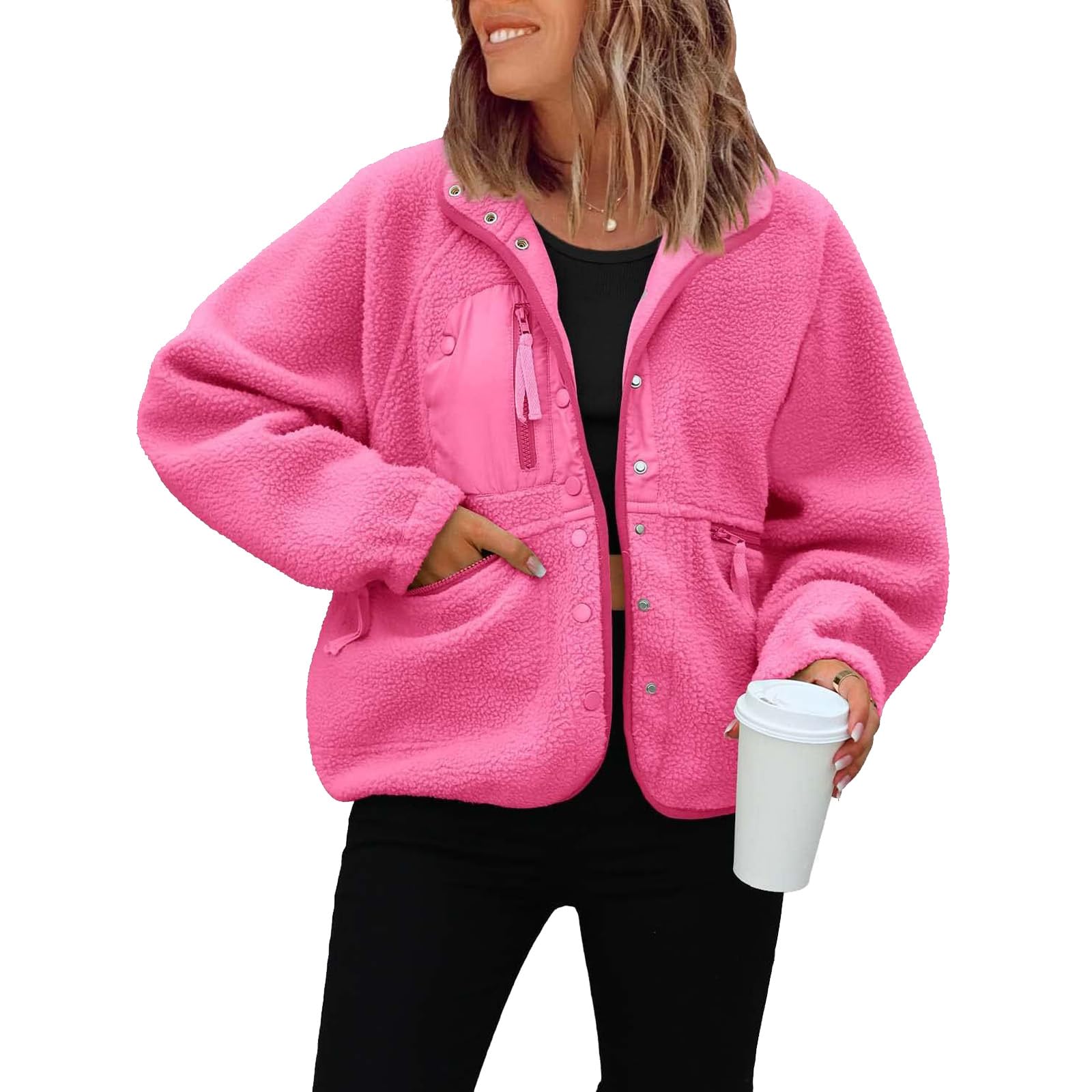 Teddyfleece Jacke Damen Winter Plüschjacke Oversize Fleecejacke Leicht