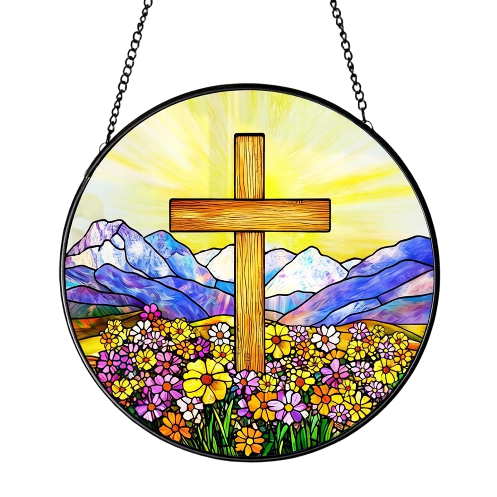 Mekalero Crosses Wildflower Stained Glass Suncatchers, Window Hanging, Religious Crosses Sun Catcher, Easter Suncatchers Decor, Religious Gifts, Gifts, Easter Window Hanging