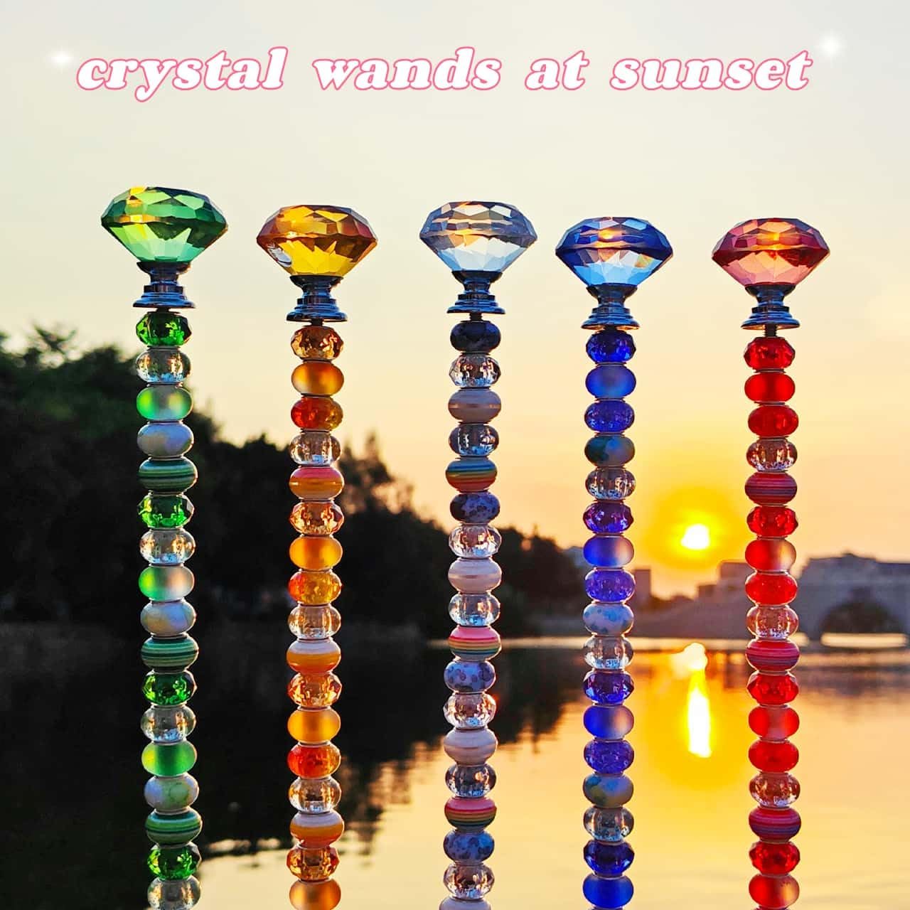 255Pcs Beaded Garden Stakes Kit with Large Hole Beads and Crystal Diamond, DIY Fairy Wand Kit for Different Holidays, Fairy Garden Accessories Outdoor, Beadable Items (Crystal Diamond) - Image 2