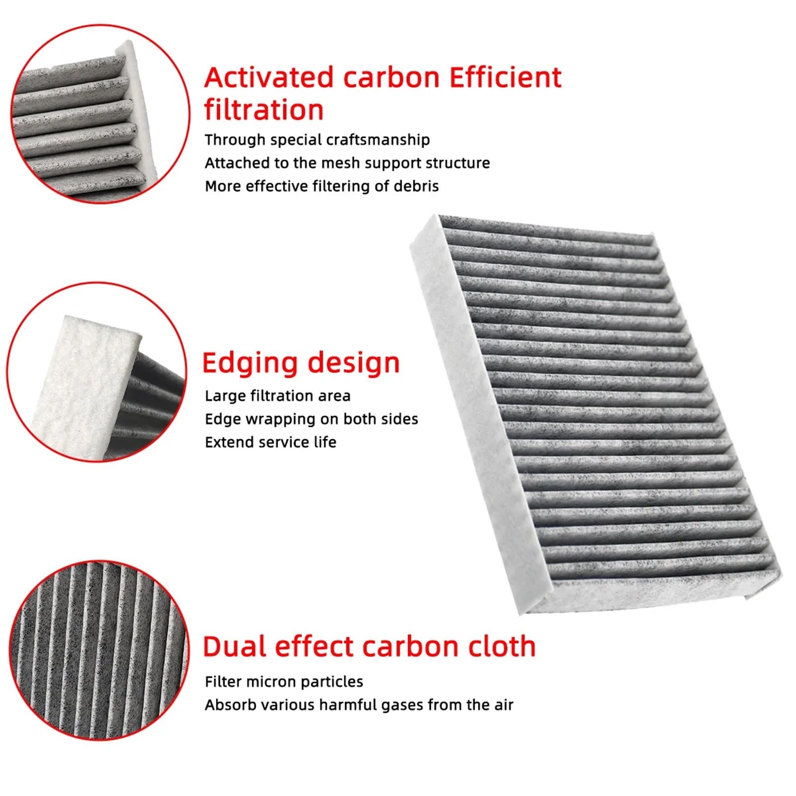 Filtro de aire de cabina de coche compatible con Toyota RAV4 (2019, 2020, 2021, 2022, 2023 y 2024), fibra de carbono. Filtro de aire de cabina Filtro de Habitáculo Anti(5 PCS)