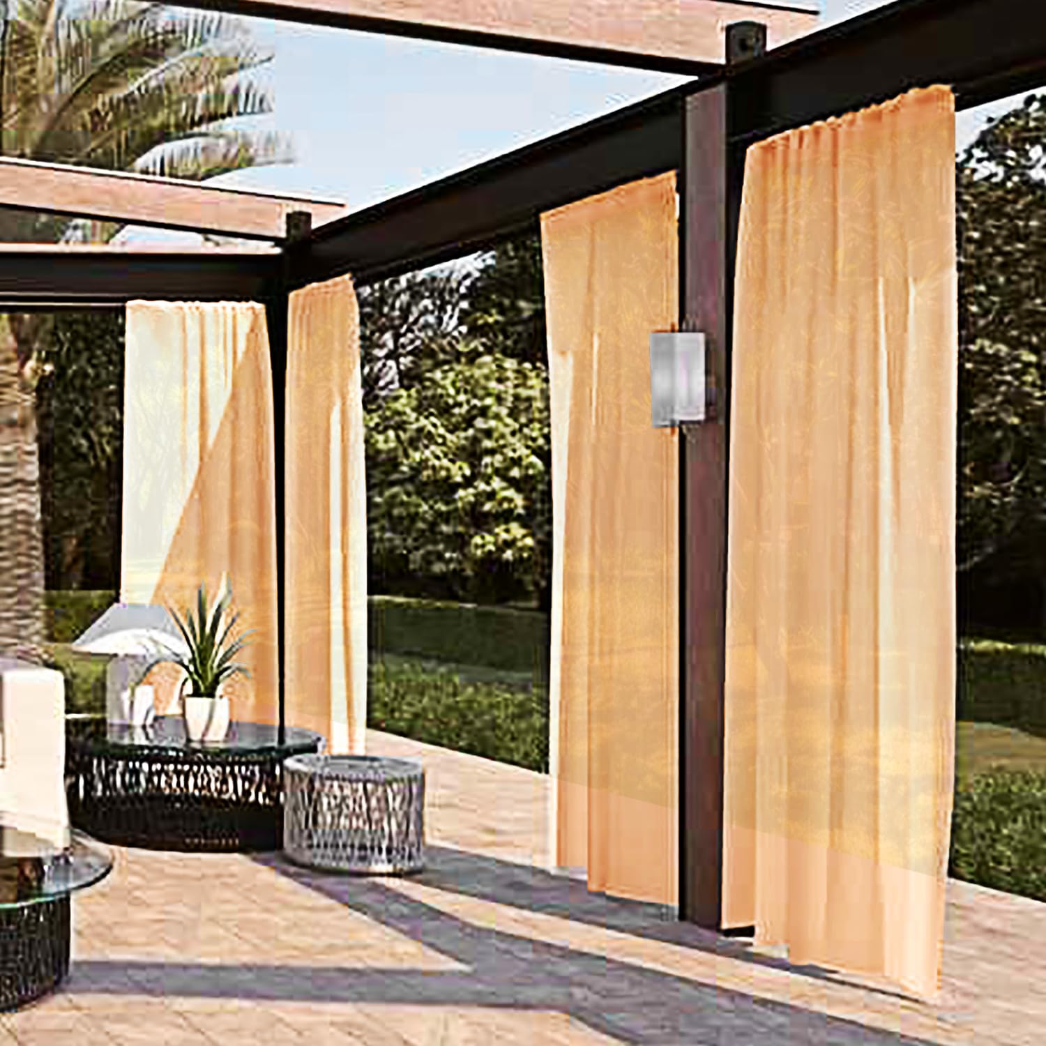 SpaceDresser Transparente Vorhänge für den Außenbereich, wasserdicht, für Terrasse, 4 Paneele, Stangentasche, Voile, durchscheinender Vorhang für Wohnzimmer, 132 x 244 cm, Beige