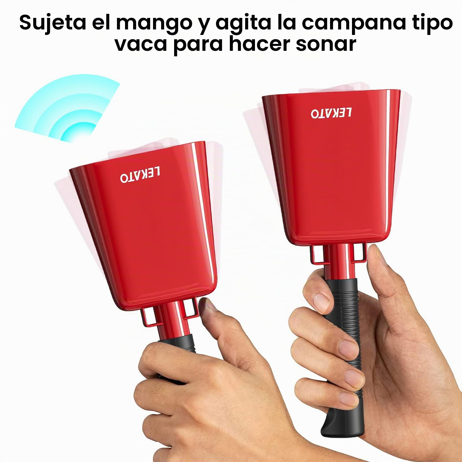 Campana de vaca de acero de 8 pulgadas con asa, paquete de 2 LEKATO para hacer ruido para eventos deportivos Campana de mano para juegos de fútbol fiesta concierto graduaciones escuela rancho (rojo)