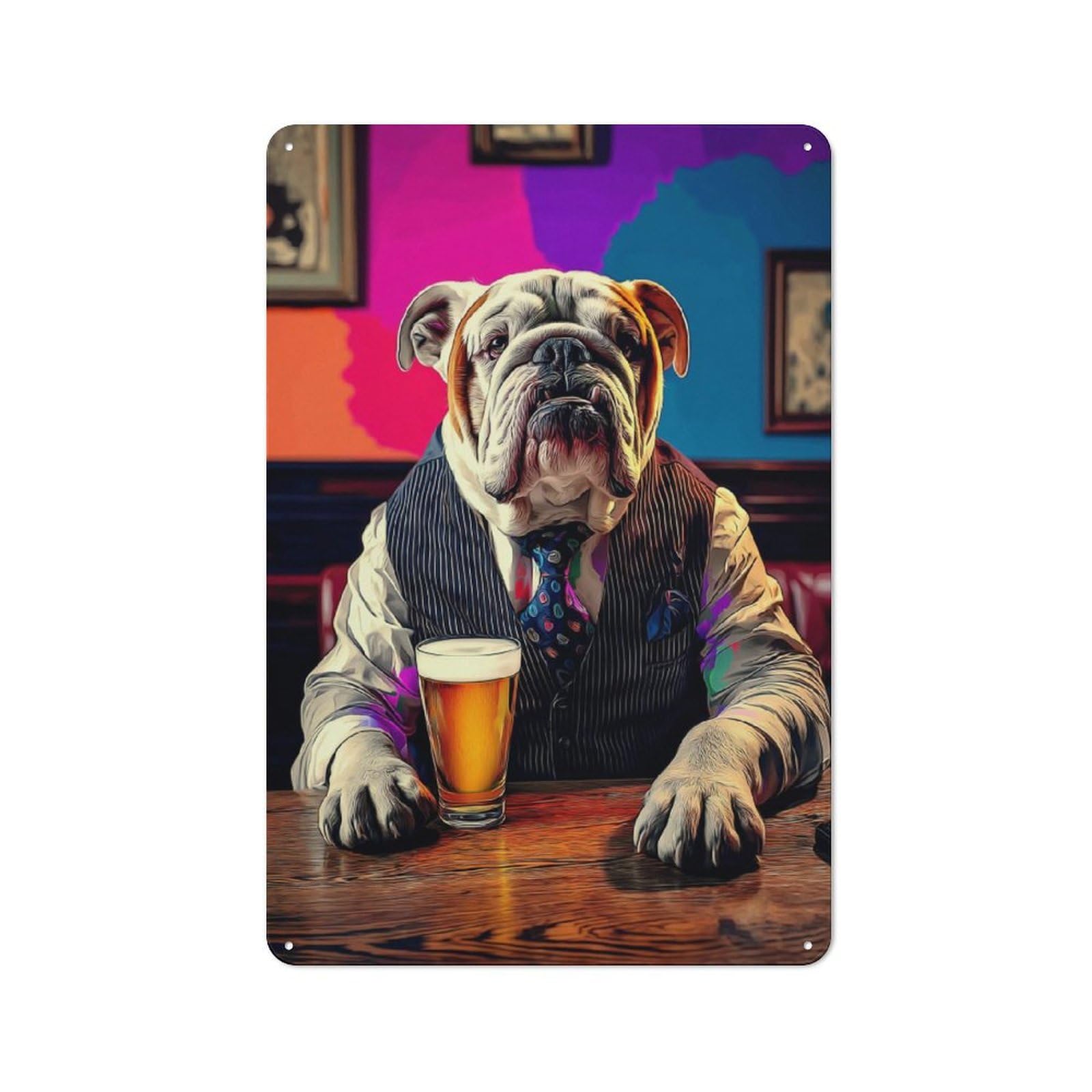 Junmoney Chill Bulldog With Beer Cafe Metal Sign 30X20cm, Shop Front Style Restaurant Wall Art For Takeaway, Bar, Kitchen Or Counter Area