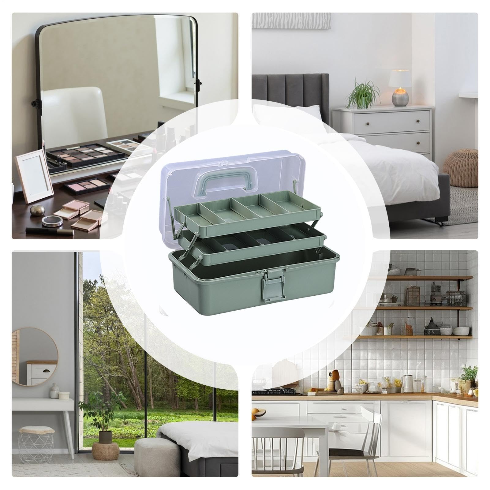 Organizzatore da Scatole d'Arte Scatola Multiuso Divisoria a 3 con Maniglia | Contenitori per Craft per Cucina Camera da Armadio Dispensa Garage Posto di Lavoro Dormitorio Scuola