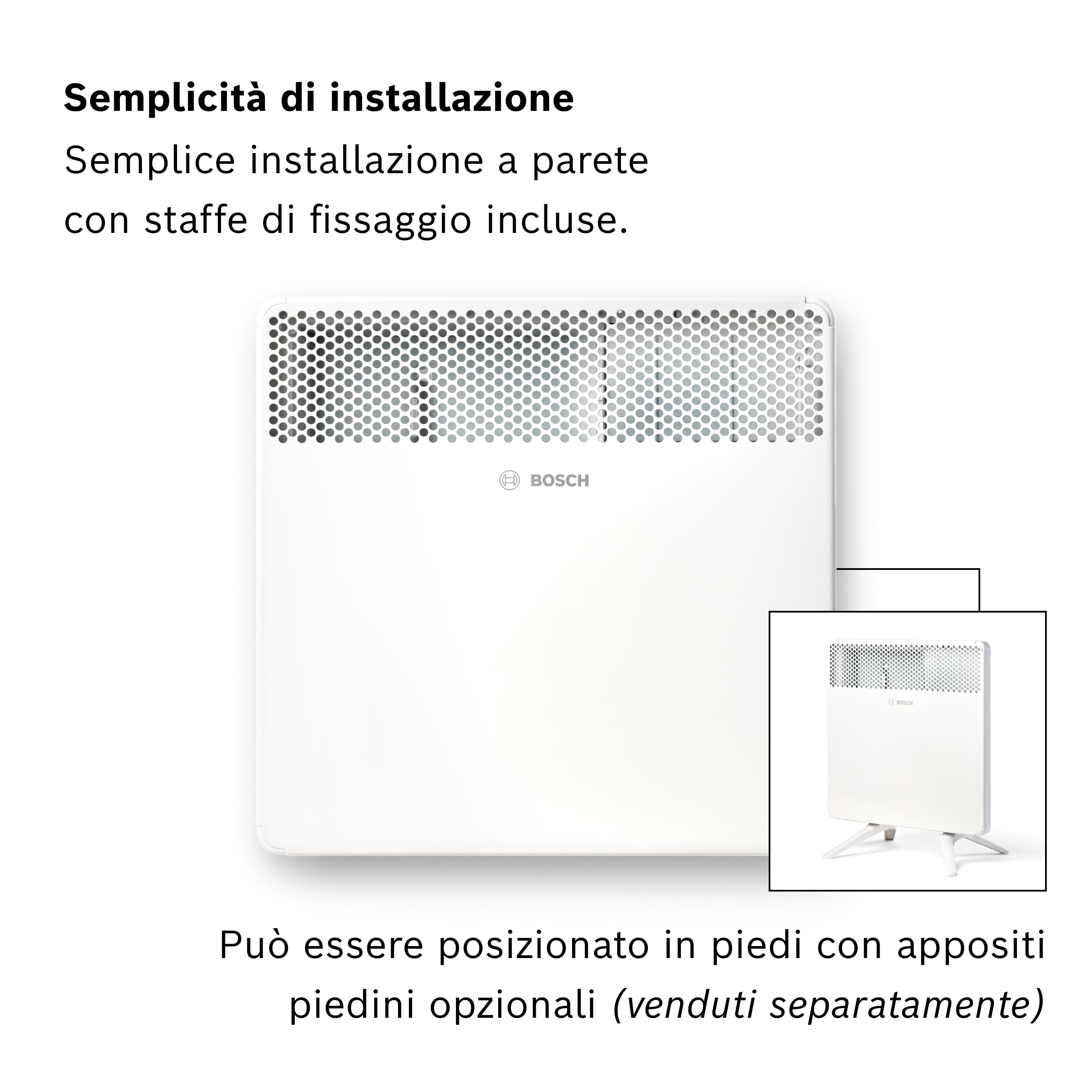Bosch Heat Convector 4000-10 Convettore elettrico, 1000 W | Per Ambienti fino a 10 m², Riscaldamento Elettrico con Display LED, Programma Settimanale, Protezione Spruzzi d'Acqua