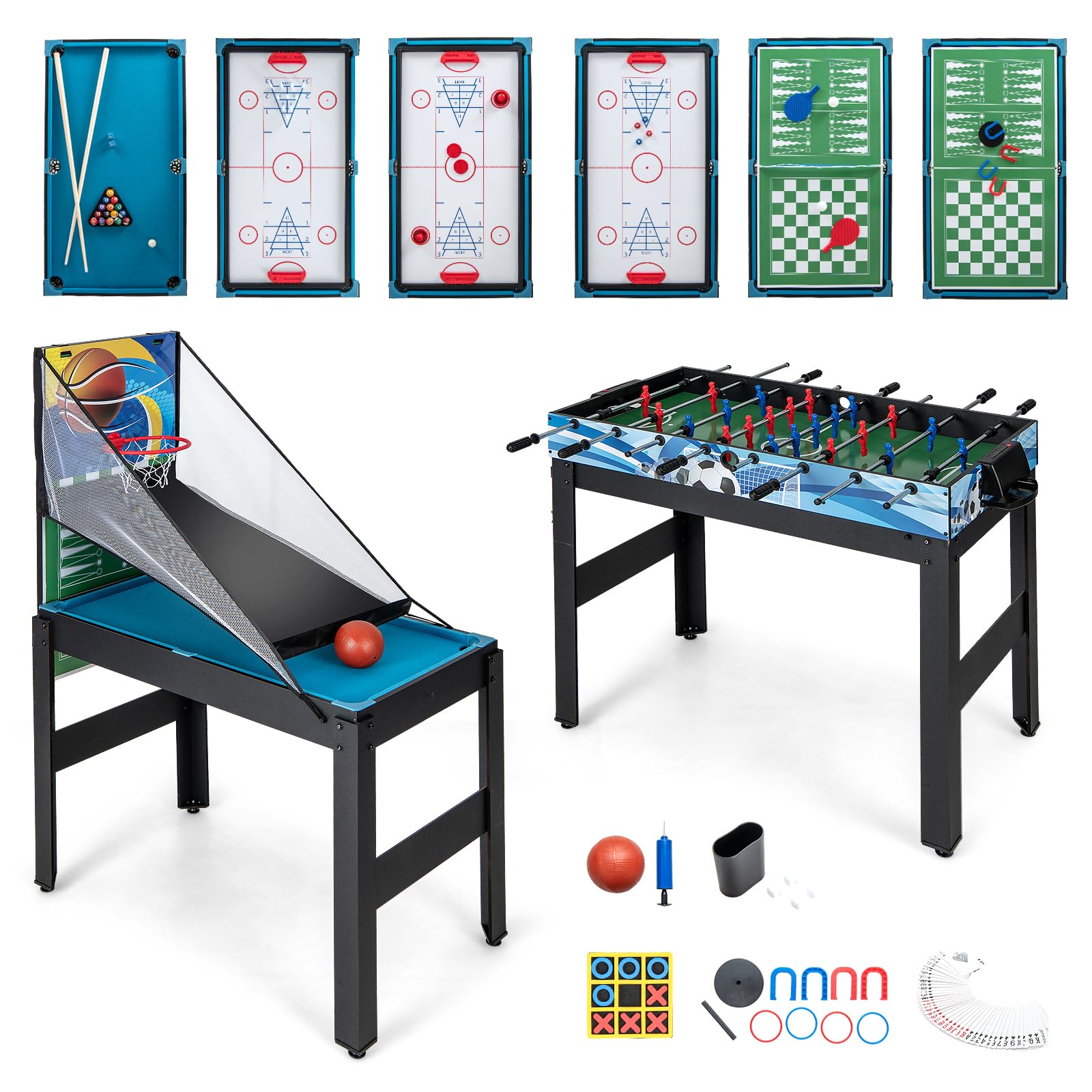 Table De Jeu Multifonction 14 En 1 - Baby-foot, Basket, Billard, Hockey, Ping-pong, échecs, Dames, Backgammon - Pour Fêtes Et Famille