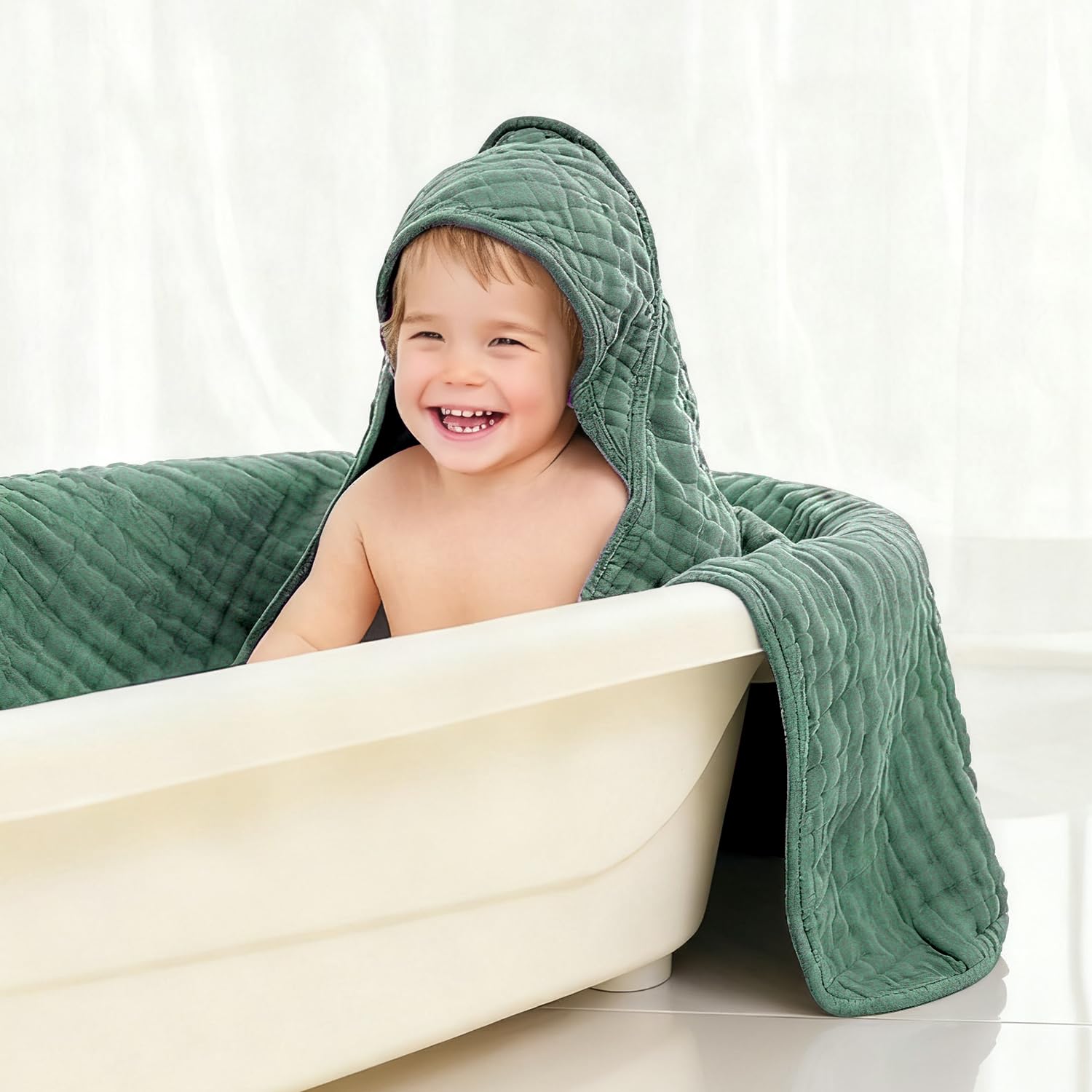 Confezione da due Accappatoio Neonato, 90x90cm Cappuccio Per Bambini,Cappuccio per Neonato 100% Cotone Asciugamano,Asciugamano Morbido e Super Assorbente per Neonati e Bambini 0-3 Anni