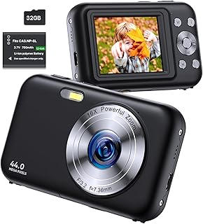 Digital Camera, FHD 1080P Kids Camera with 32GB SD Card 16X Digital Zoom Portable Small Camera, Compact Point and Shoot Camera Mini Digital Camera for Teens Kids Boys Girls Students Seniors - Black