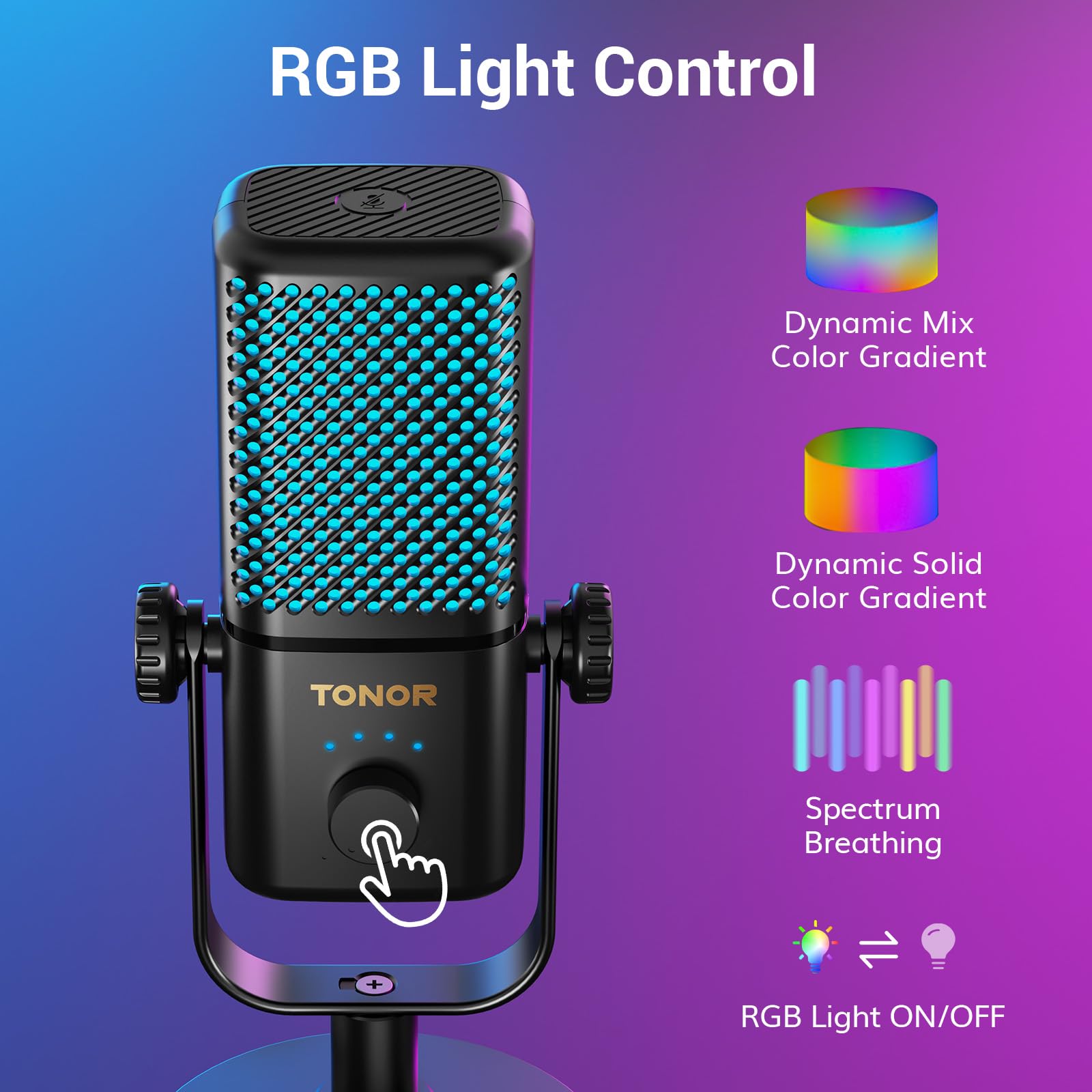 TONOR Microfono Wireless Gaming, Compatibile con Xbox & Schede Capture, Microfono Senza Fili a Condensatore RGB, Monitoraggio,Disattivazione,Volume Regolabile,Durata Della Batteria 15 Ore, TCX3 Flow