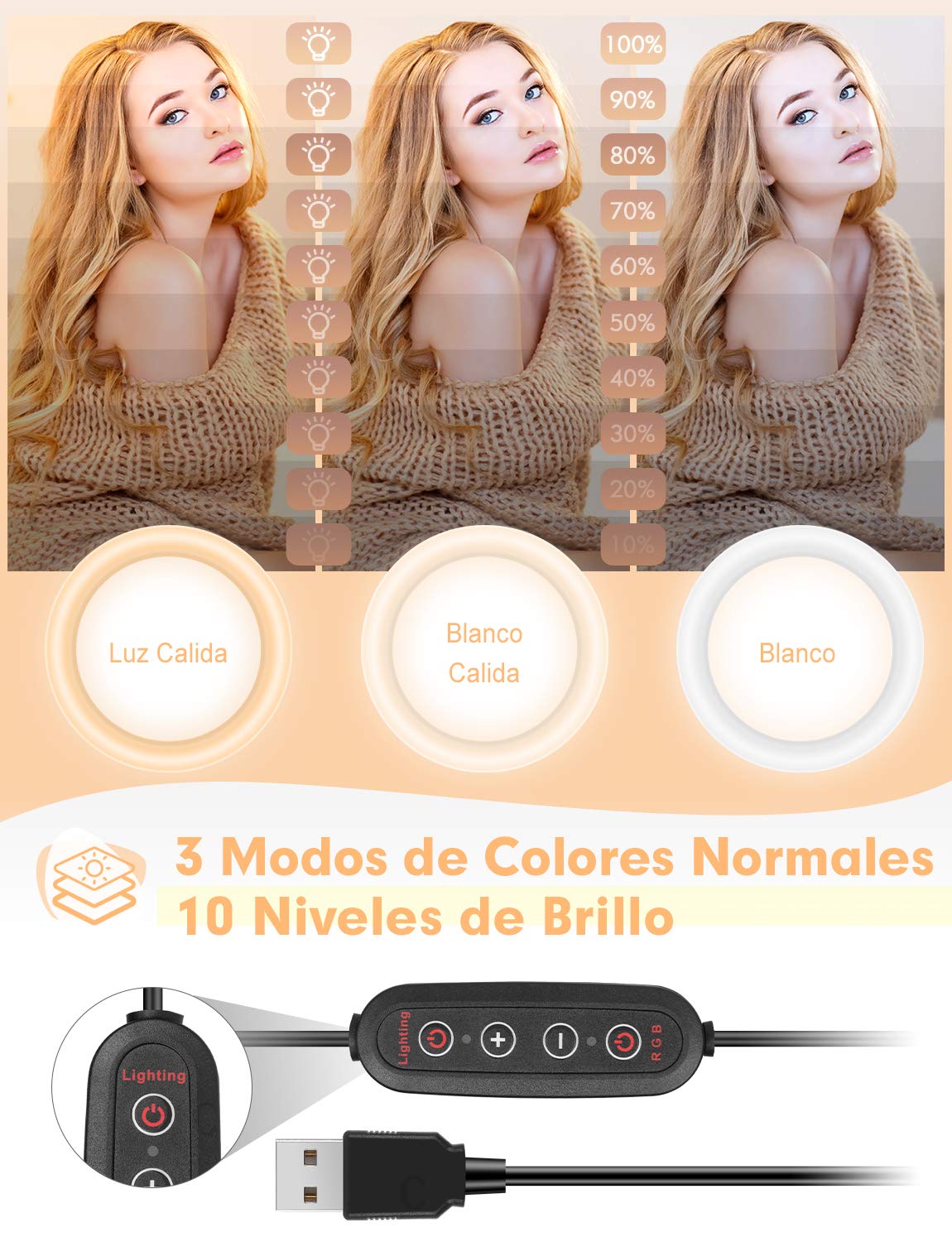 YISSVIC Aro de Luz 10" Anillo de Luz con Trípode Control Remoto 168 LED 3 Modos de Luz y 26 RGB Modos, para Móvil TIK Tok Maquillaje Youtube Vlog Selfie Fotografía ect.