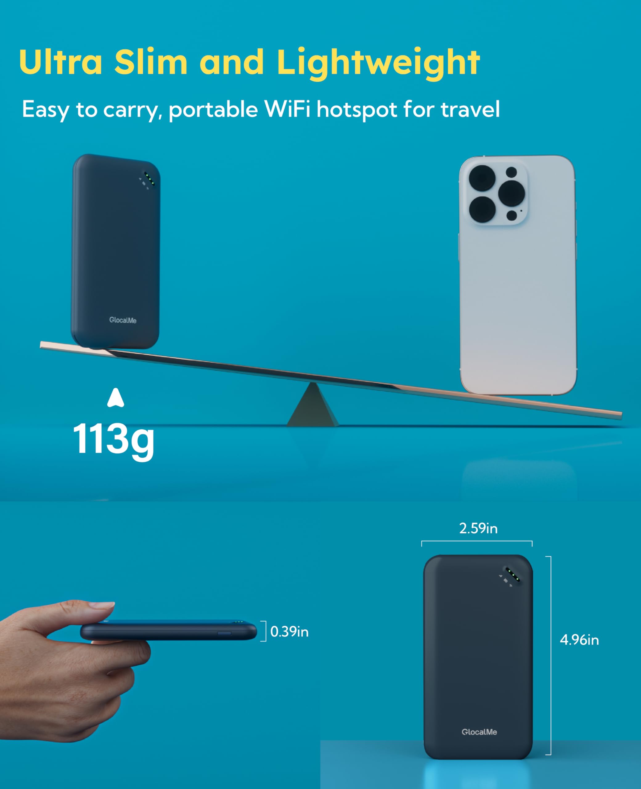 GlocalMe UPP 4G Mobile Hotspot with 60GB US Data &12GB Global Data, Portable WiFi Hotspot for Travel in 200+ Countries, Pocket WiFi Device, No SIM Card Required, No Contract, Connect to 8 Devices — view 9