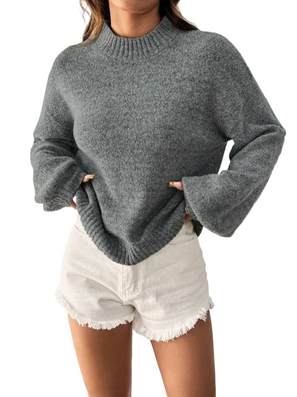 Casual Plain Loose High Neck Long Sleeve Sweate Fashion Outfits For Women