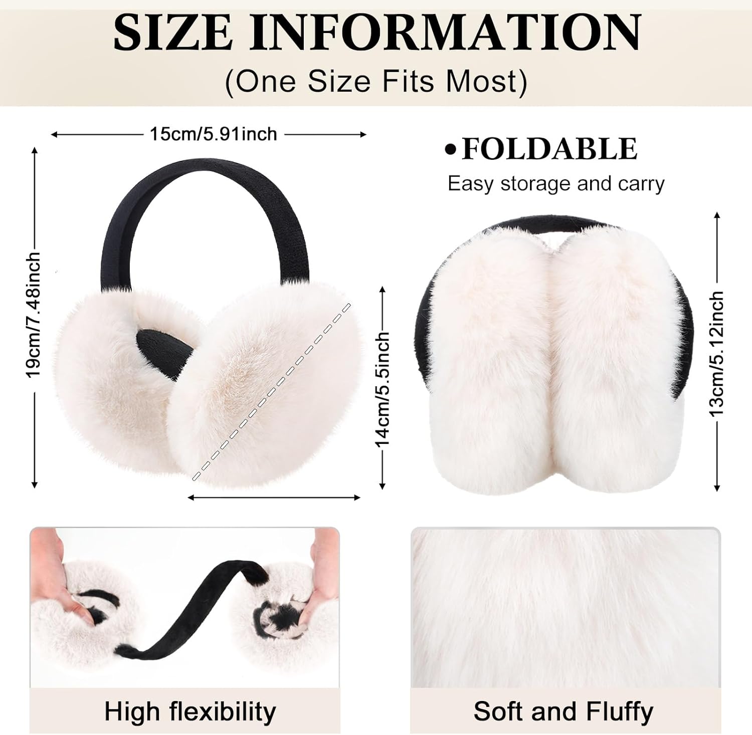 Suhine 7 Pcs Ear Muffs for Winter Women Faux Fur Earmuffs Cute Foldable Outdoor Ear Warmers Faux Fur Ear Warmers - Image 2