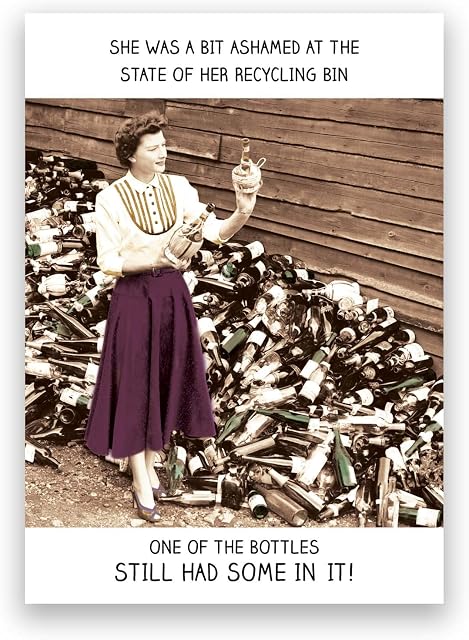 Humorous Greeting Card (PIG7252) Birthday - She was Ashamed at The State of her Reycyling Bin - Ribticklers! Range