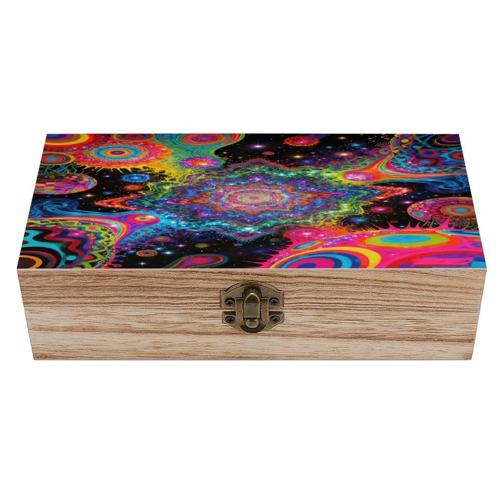 VstaDank Psychedelic Art Wooden Storage Box with Hinged Lid Natural Wooden Box Beautifully Keepsake Boxes Vintage Wood Boxes Jewelry Organizer Trinket Storage Chest Unique Gift