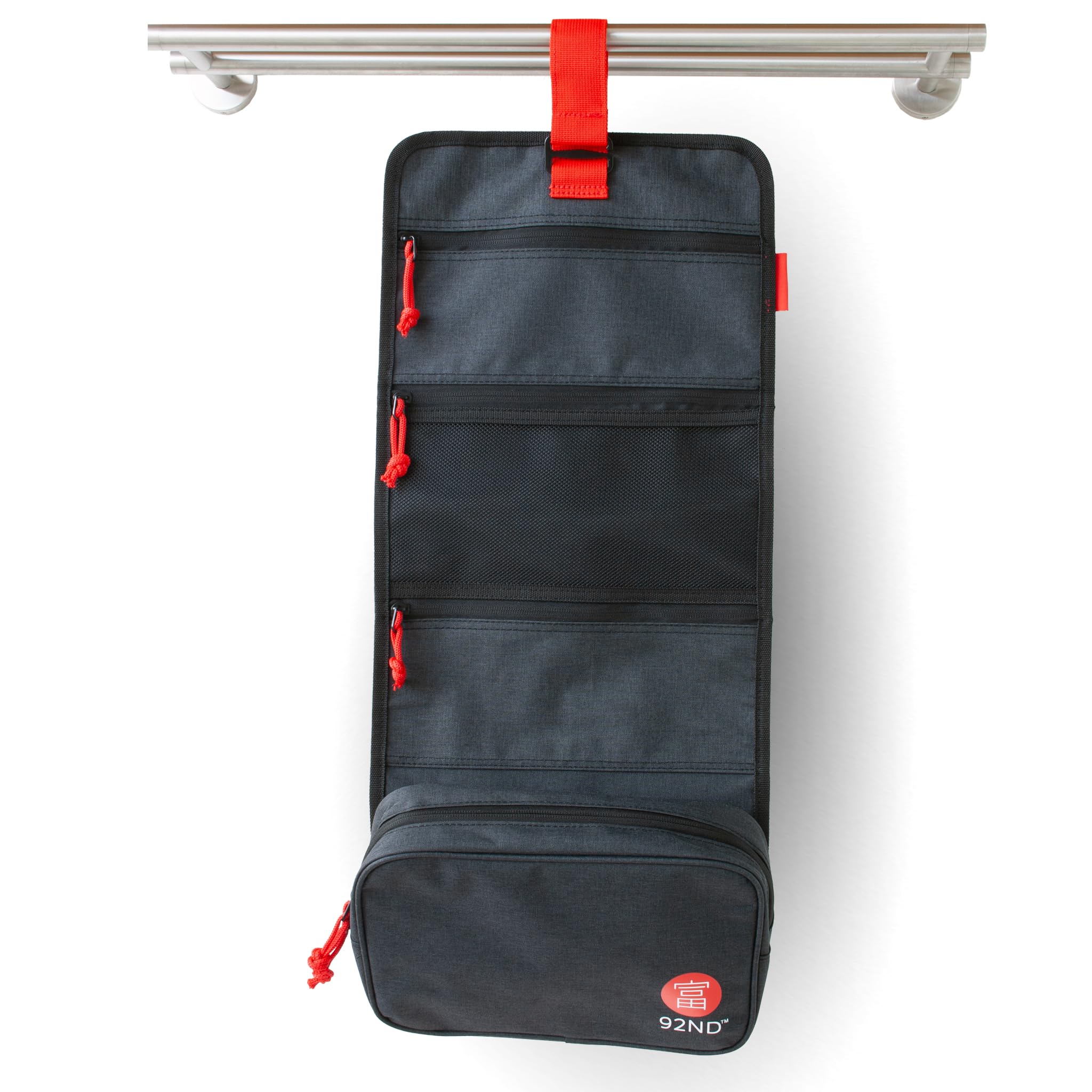 92ND.Supply, Neceser para hombre, neceser para hombre, colgar todos los compartimentos con cremallera, mucho espacio de almacenamiento mediante correas ajustables, cierre de . (gris), Negro , 61 x 27