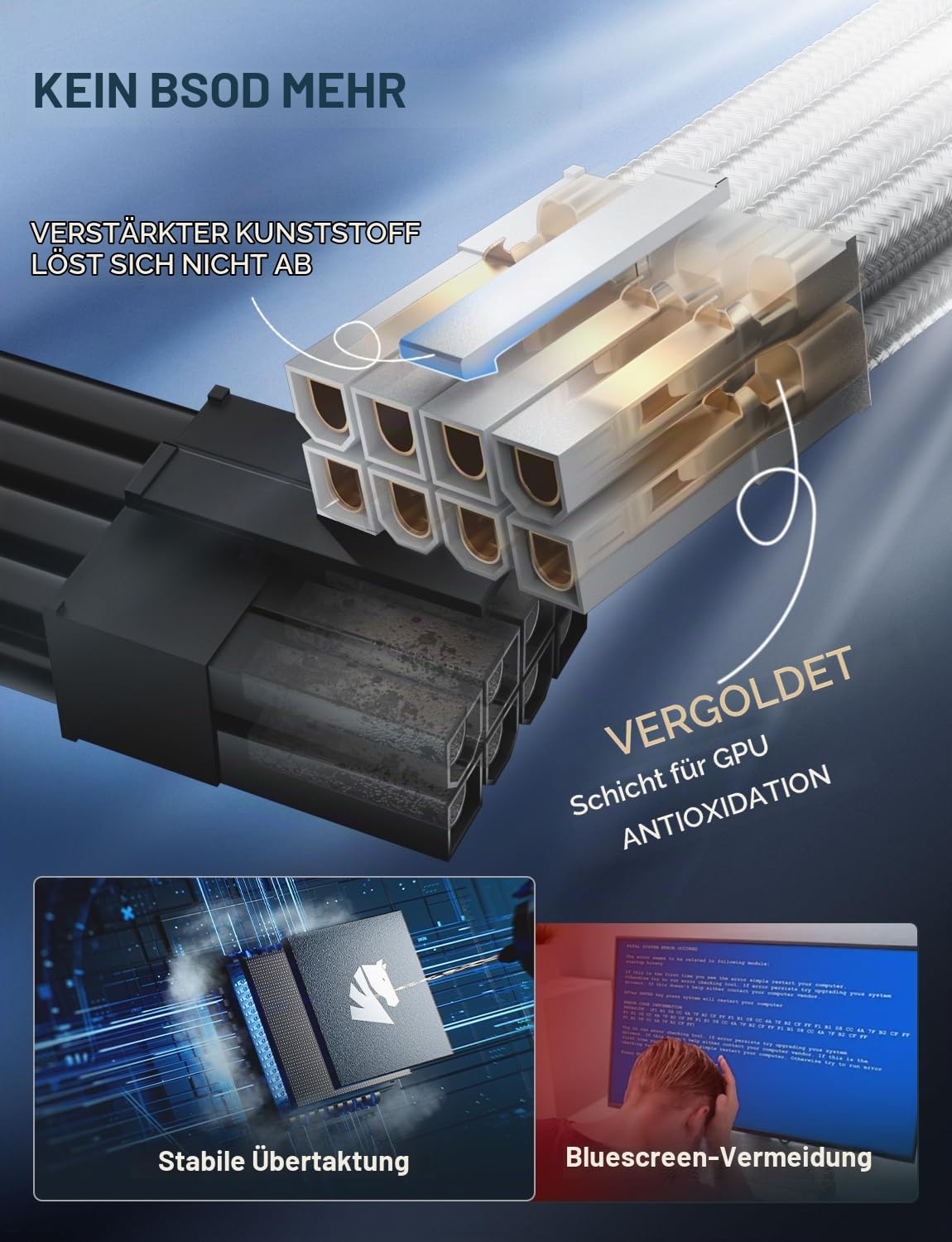AsiaHorse Aktualisierung 16AWG PC-Netzteil Verlängerungskabel, Sleeved Cable Kit für PC/GPU/CPU, PSU Kabelverlängerung, Extensions Kabel mit Kabelkämmen,24PIN/(6+2) PIN/(4+4) PIN, 30CM, Snow Weiß